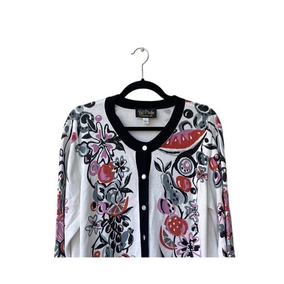 Bob Mackie Wearable Art Womens Sweater Size L Cardigan Fruit Floral Cotton - Picture 2 of 7